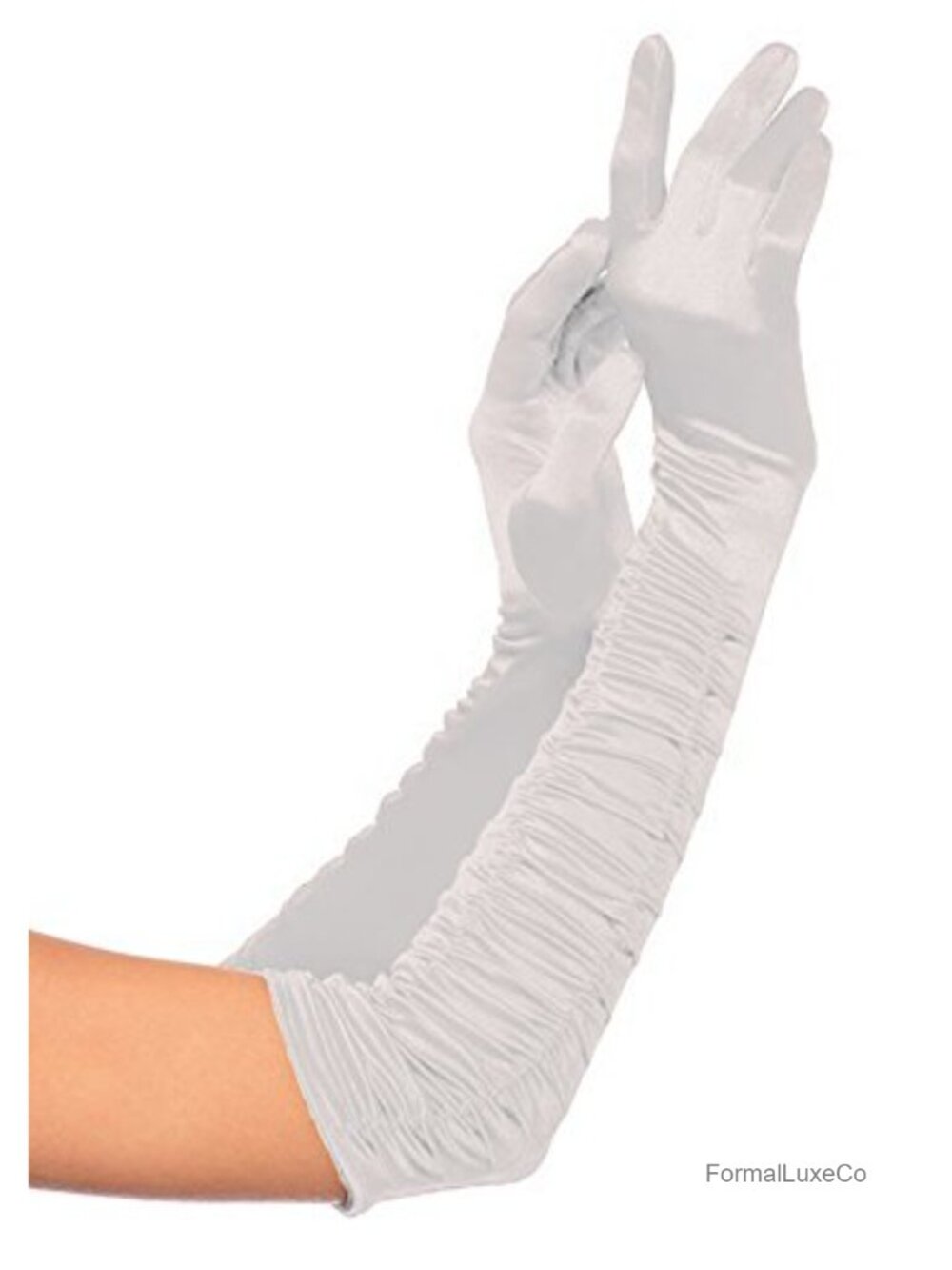Satin Opera Gloves Shirred Elbow Length Formal Party Accessory